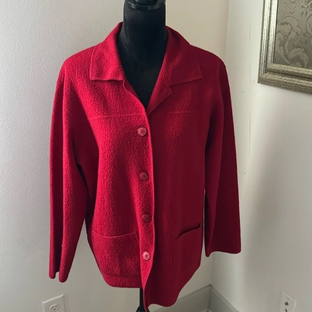 Talbots Sz M 100%‎ Wool red light jacket blazer cardigan top Sz M
